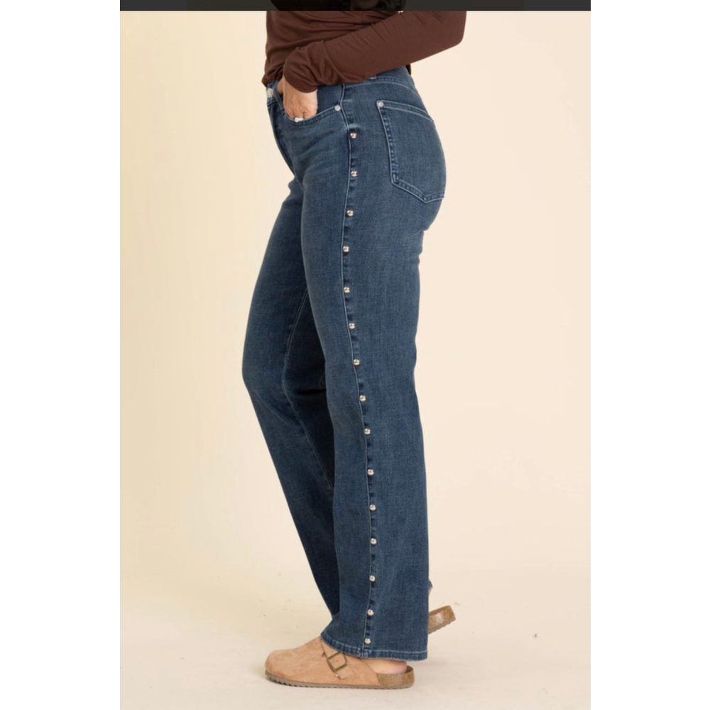 Judy Blue Dark Blue Straight Leg Jeans with Side Studs